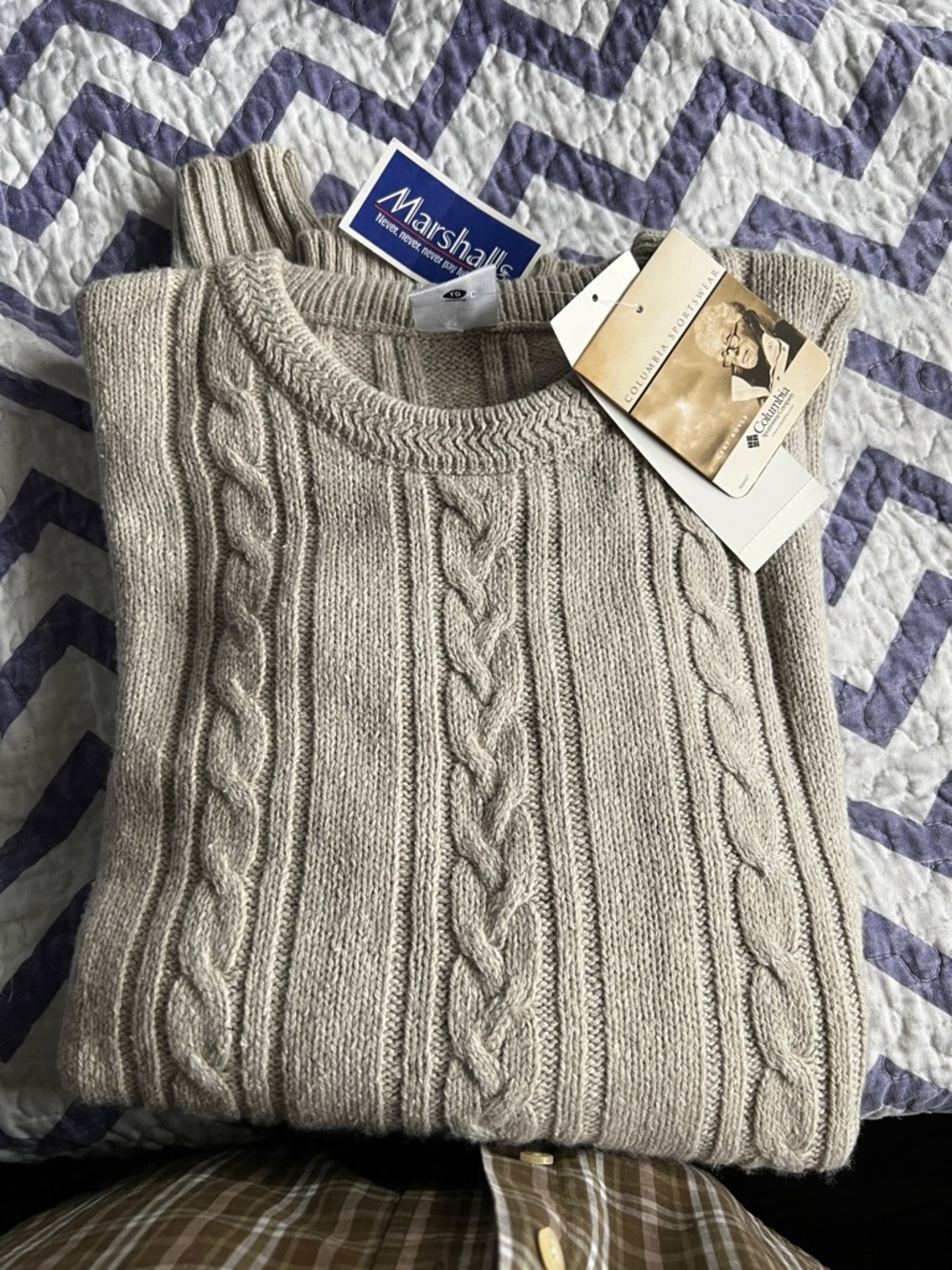 Marshall Cable Knit Crewneck Sweater in Light Beige